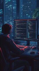 Wall Mural - skilled coder crafting scalable modular code in streamlined tech workspace