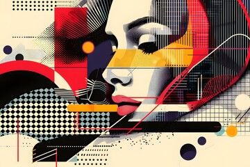 Sticker - Abstract Portrait with Geometric Patterns and Bold Colors