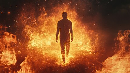 person walking of fire