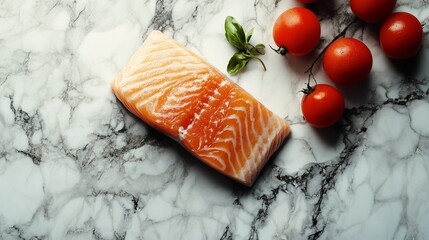 Salmon steak on a marble kitchen desk