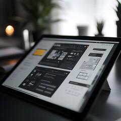 Wall Mural - serene digital studio with modular tablet website prototype and design editing software