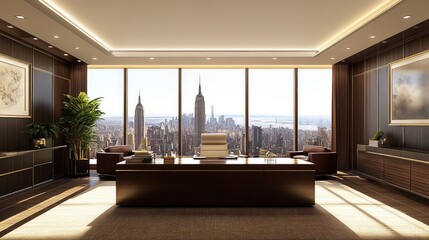 Canvas Print - Modern Office with City Skyline View