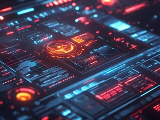 Wall Mural - futuristic holographic control panel revealing intricate web metrics and data centric infographics