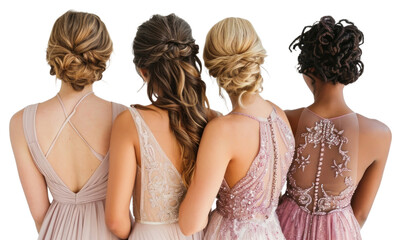 Canvas Print - PNG A group of 4 diverse bridesmaid back wedding dress.