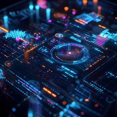 Wall Mural - shimmering holographic control station presenting sophisticated website metrics and data analysis