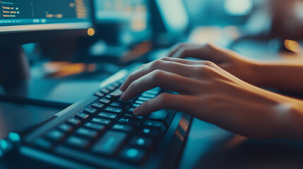 Leinwandbilder - Software developer programming late into the night using computer keyboard