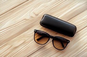 Poster - Sunglasses on Wooden Surface