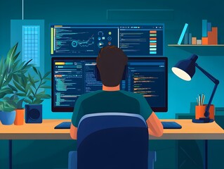 Wall Mural - skilled developer optimizing website seo dashboard with advanced techniques and vibrant data