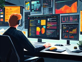 Wall Mural - experienced programmer meticulously adjusting website s seo settings and adaptive content