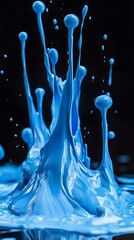 Blue Paint Splashes on Black Background, Abstract Image, Texture, Pattern, Wallpaper, Cover and Screen of Smartphone, PC, Laptop, 9:16 and 16:9 Format