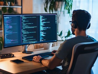 Wall Mural - skilled programmer seamlessly integrating api and website with optimized workflow