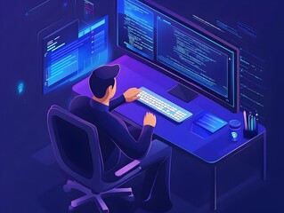 Wall Mural - skillful programmer seamlessly integrating api and website with optimized workflow