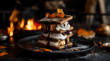 Wall Mural - Halloween themed s'mores, food photography