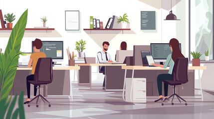 Leinwandbilder - Software developers working on computers in a bright and spacious office
