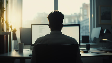 Leinwandbilder - Programmer is working late, coding on his computer