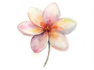 Sticker - Delicate, dreamy watercolor painting of a petite, five-petaled flower with soft, blended colors and gentle, imperfect