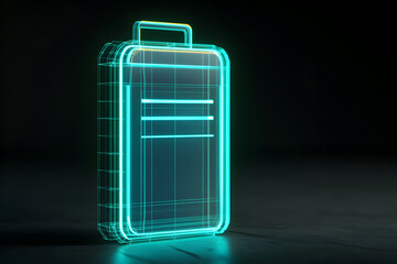 Wall Mural - Neon wireframe battery icon isolated on black background.