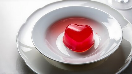 Red heart jelly on white plate