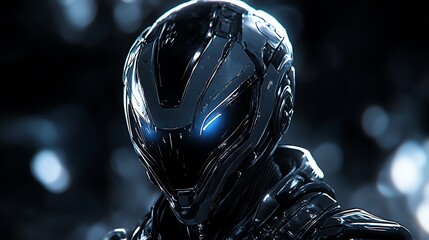 Poster - Futuristic Helmet with Glowing Blue Eyes.