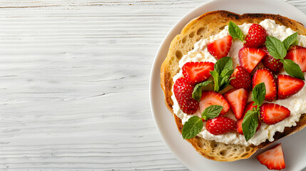 Wall Mural - Bruschettas With Ricotta Cheese Chopped Strawberri