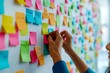 © Mikki Orso - Close up of young marketing woman brainstorming with colorful sticky notes in office session
