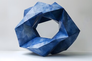 Sticker - Striking Blue Geometric Sculpture with Intricate Facets and Open Center