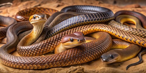 Wall Mural - Venomous Australian Snakes On A Textured Background Including A Brown Taipan And A Banded/Common Taipan