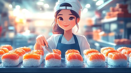 Canvas Print - Smiling Sushi Chef in a Japanese Restaurant.