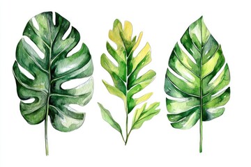 tropical leaves sketch. botanical watercolor illustration of tropical leaf composition
