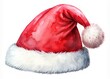 © Man888 - Vibrant watercolor illustration of a festive red hat adorned with white fur trim and a jolly pom-pom, symbolizing