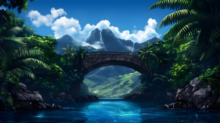 Wall Mural - Bridges Landscape Anime Style