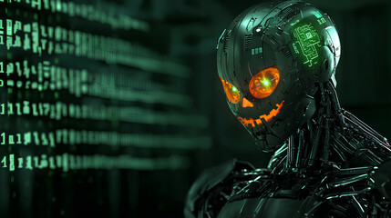 Cyberpunk robot in the cyberspace. 3d rendering