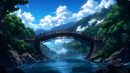 Sticker - Bridges Landscape Anime Style