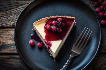 Wall Mural - Slice of Cheesecake with Berries and Fork