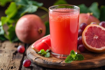 Wall Mural - Refreshing Grapefruit and Pomegranate Juice with Fresh Fruits