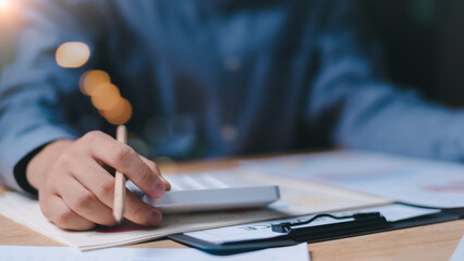 Aufkleber - Accountant showing office document auditing concept ,plan review process and assess correctness ,Management of important document storage of organization ,document system ,accountant Audit documents.