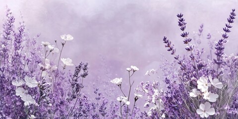 Purple and White Flowers on a Lavender Background