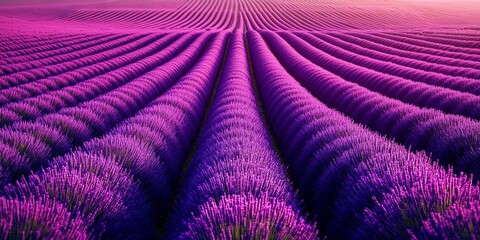 Poster - Lavender Field in Full Bloom with Vibrant Purple Flowers Stretching to the Horizon Serene and Picturesque Aerial Drone Concept