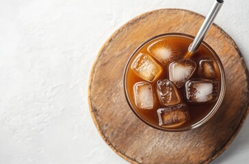 Canvas Print - Iced coffee on a wooden coaster