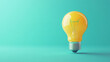© Sahraya - 3D vector illustration of a yellow light bulb with a green check mark, isolated on a pastel background. Represents a concept of startup creativity, idea technology, innovation, vision, and investment.