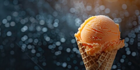 Wall Mural - Orange sorbet in a crisp waffle cone