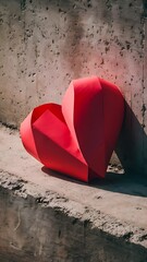 Wall Mural - Red paper heart shape on concrete background