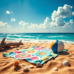 summer vacation on the beach with starfish and seashells