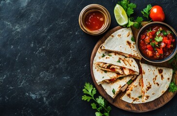 Canvas Print - Delicious Quesadillas with Salsa and Cilantro