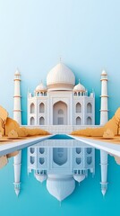 Wall Mural - 4. **Render a 3D paper cut of the Taj Mahal, highlighting its domes and reflecting pool, with clear space around it for text.**