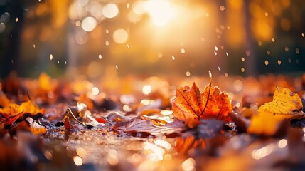 Autumn nature after rain. Fall freshness