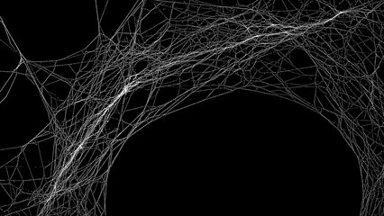 Black and white spider web structure on a black background with copy space. Ideal for Halloween.