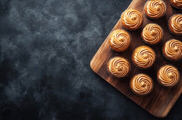 Poster - A Dozen Cupcakes on a Wooden Board