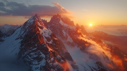 Canvas Print - Majestic Sunset Over Snowy Mountain Peaks