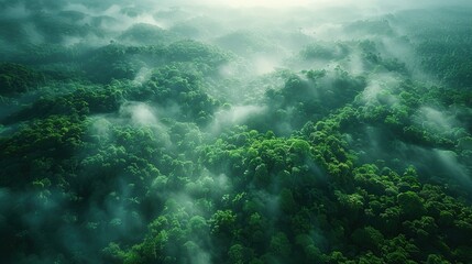 Wall Mural - Aerial View of a Misty Forest